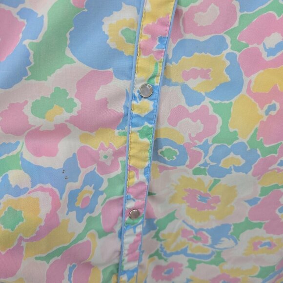 Vintage 80s 90s Cathy MultiColor  Floral Pearl Snap House Dress Nightgown Duster - Picture 6 of 9